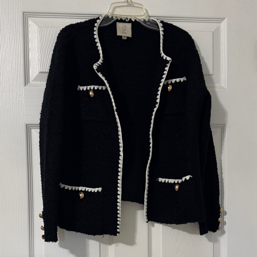 Sioni Black and White Trim Sweater